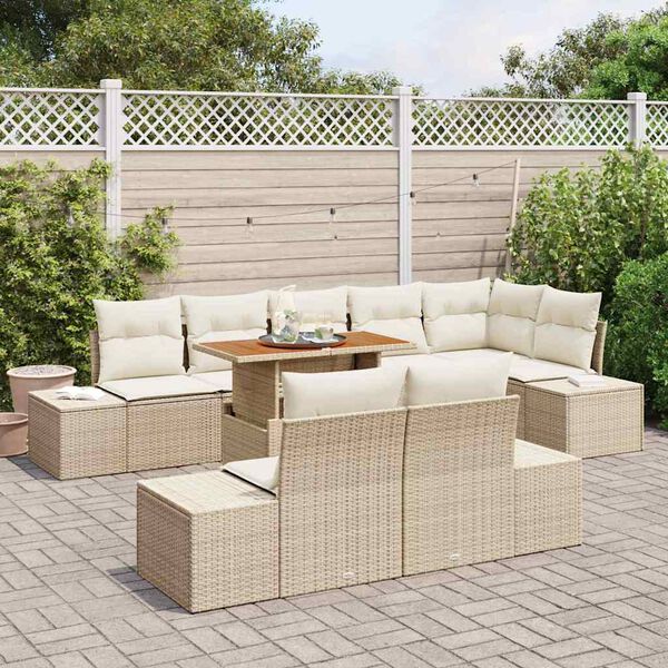 vidaXL Ensemble de canap&eacute; de jardin 9 pcs Beige Poly rotin