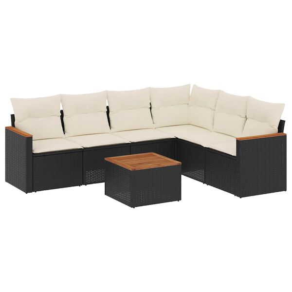 vidaXL Salon de jardin 7 pcs avec coussins noir r&eacute;sine tress&eacute;e