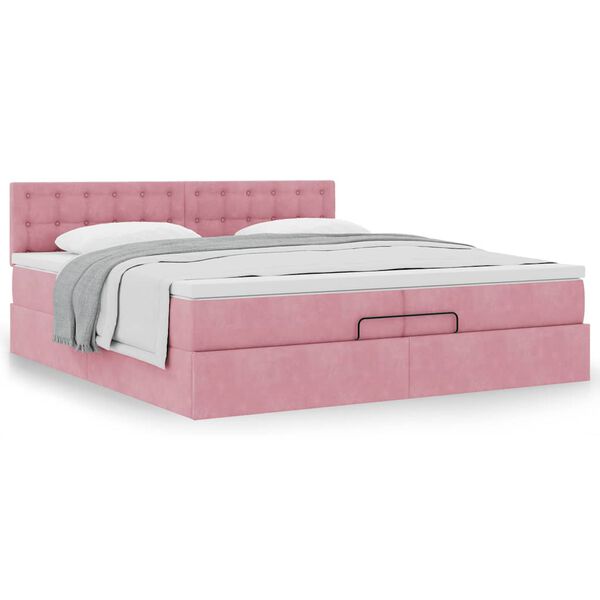 vidaXL Cadre de lit ottoman avec matelas rose 200x200 cm velours