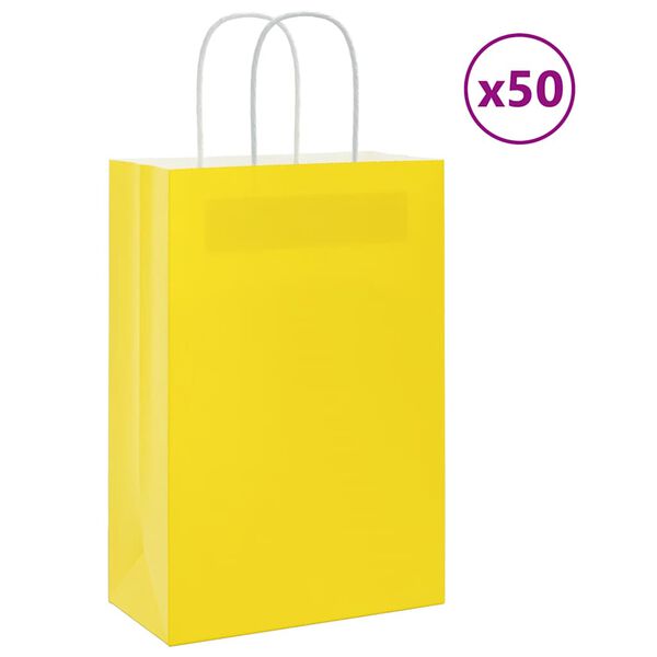 vidaXL Sacs en papier 50 pcs avec poign&eacute;es jaune 21x11x31 cm