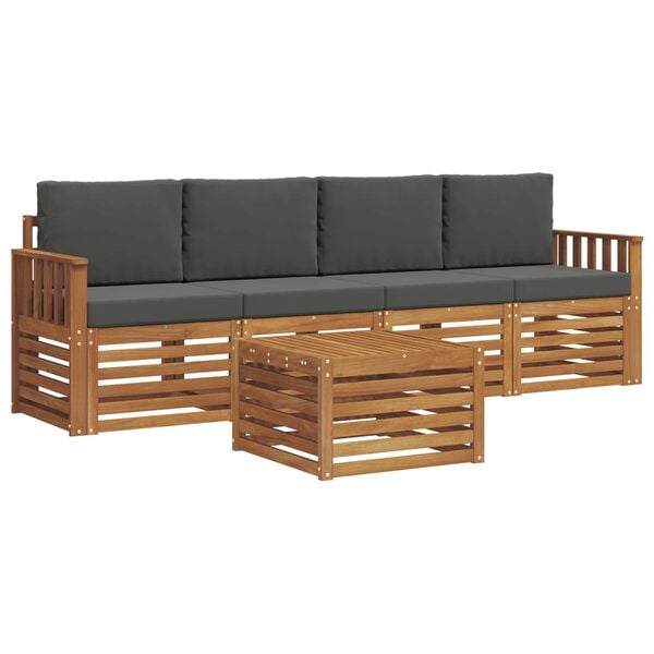 vidaXL Ensembles de canap&eacute;s Naturel et Anthracite Bois d'Acacia Massif