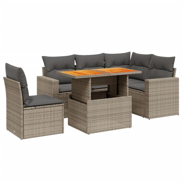 vidaXL Salon de jardin 6 pcs avec coussins gris résine tressée