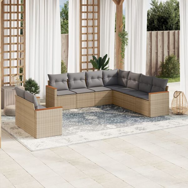 vidaXL Salon de jardin avec coussins 9pcs m&eacute;lange beige r&eacute;sine tress&eacute;e