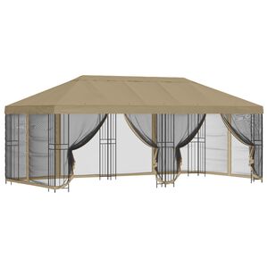 vidaXL Gazebo avec murs lat&eacute;raux 6 x 3 m Beige Polyester et Acier