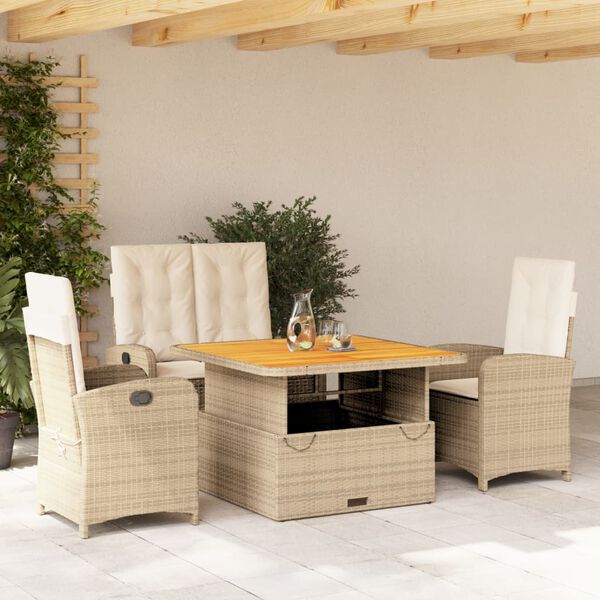 vidaXL Ensemble &agrave; manger de jardin avec coussins 5pcs Beige poly rotin