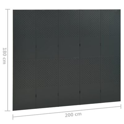 vidaXL Cloison de séparation 5 panneaux Anthracite 200x180 cm Acier