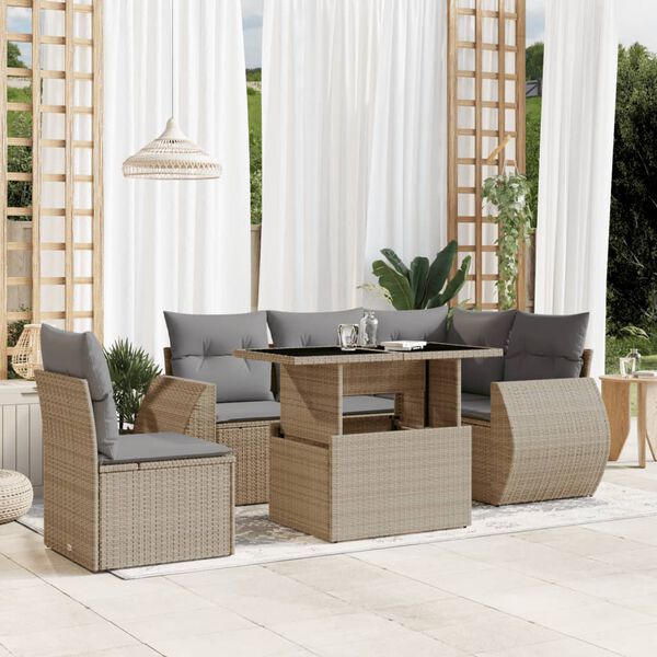 vidaXL Salon de jardin avec coussins 6 pcs beige r&eacute;sine tress&eacute;e