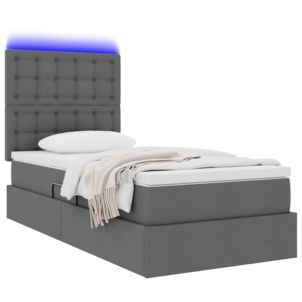 vidaXL Lit avec rangement et LED Gris fonc&eacute; 90 x 200 cm Polyester