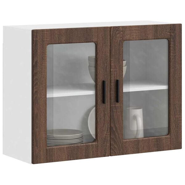 vidaXL Armoire murale de cuisine et porte en verre Porto ch&ecirc;ne marron