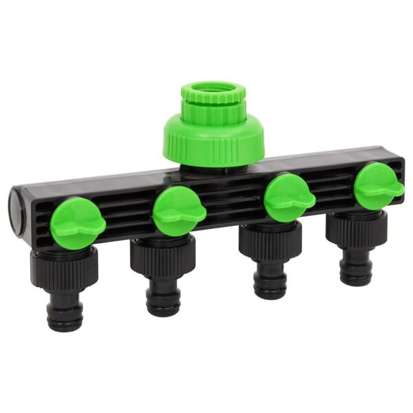 vidaXL Adaptateur de robinet &agrave; 4 voies vert/noir 19,5x6x11 cm ABS & PP