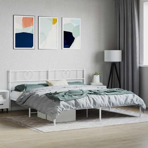 vidaXL Cadre de lit m&eacute;tal sans matelas et t&ecirc;te de lit blanc 180x200 cm