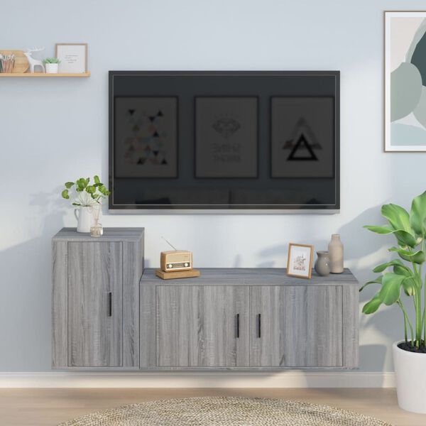 vidaXL Ensemble de meubles TV 2 pcs Sonoma gris Bois d'ing&eacute;nierie