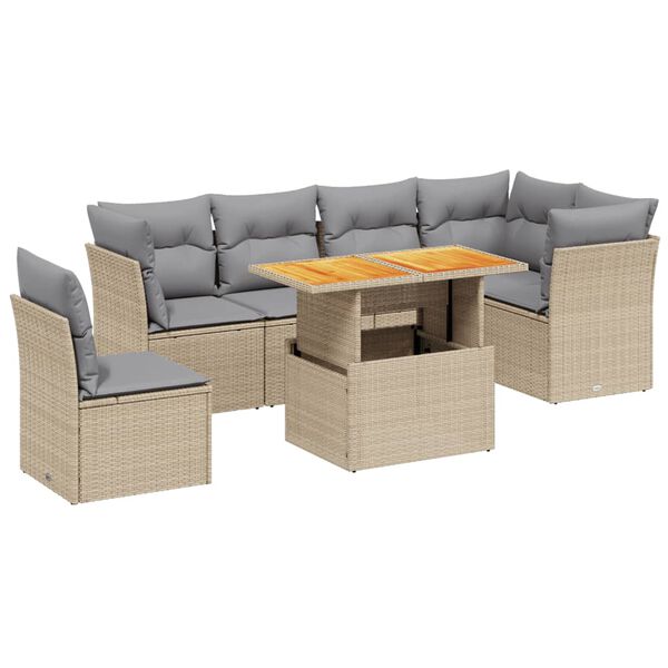 vidaXL Salon de jardin avec coussins 7 pcs beige r&eacute;sine tress&eacute;e