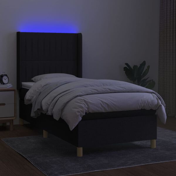 vidaXL Sommier &agrave; lattes de lit matelas et LED Noir 90x200 cm Tissu
