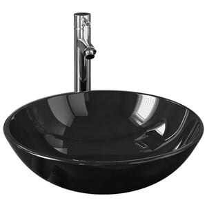 vidaXL Lavabo de bain avec robinet et drain &agrave; poussoir Verre tremp&eacute;