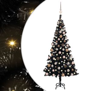 vidaXL Arbre de No&euml;l artificiel pr&eacute;-&eacute;clair&eacute; et boules noir 120 cm PVC