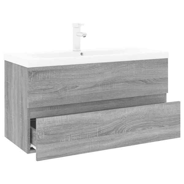 vidaXL Meuble lavabo avec bassin int&eacute;gr&eacute; Sonoma gris Bois d'ing&eacute;nierie