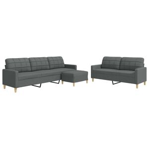 vidaXL Ensemble de canap&eacute;s 3 pcs avec repose-pied gris fonc&eacute; tissu