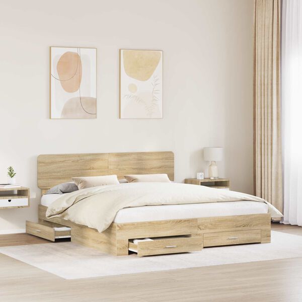 vidaXL Cadre de lit Ch&ecirc;ne Sonoma 200 x 200 cm Bois d'ing&eacute;nierie