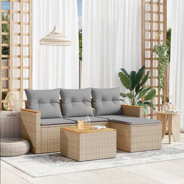 vidaXL Salon de jardin avec coussins 5 pcs beige r&eacute;sine tress&eacute;e