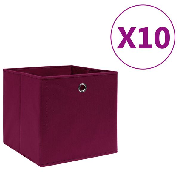 vidaXL Boîtes de rangement 10 pcs Tissu intissé 28x28x28cm Rouge foncé