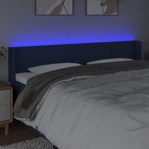 vidaXL T&ecirc;te de lit &agrave; LED Bleu 203x16x78/88 cm Tissu