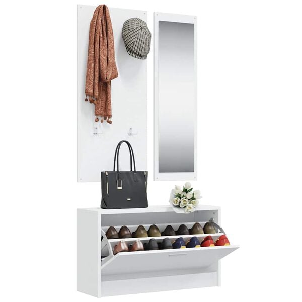 vidaXL Ensemble d'armoires &agrave; chaussures 3-en-1 Blanc Bois d'ing&eacute;nierie