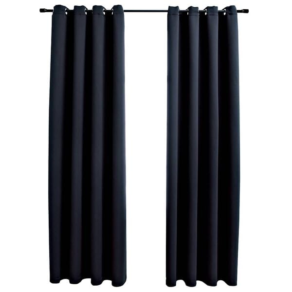 vidaXL Rideaux occultants avec anneaux en m&eacute;tal 2 pcs Noir 140x225 cm
