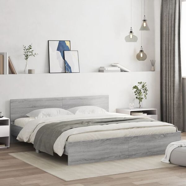 vidaXL Cadre de lit avec LED sans matelas sonoma gris 180x200 cm