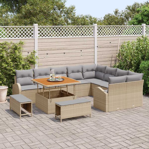 vidaXL Ensemble de canap&eacute; de jardin 12 pcs Beige polyrotin