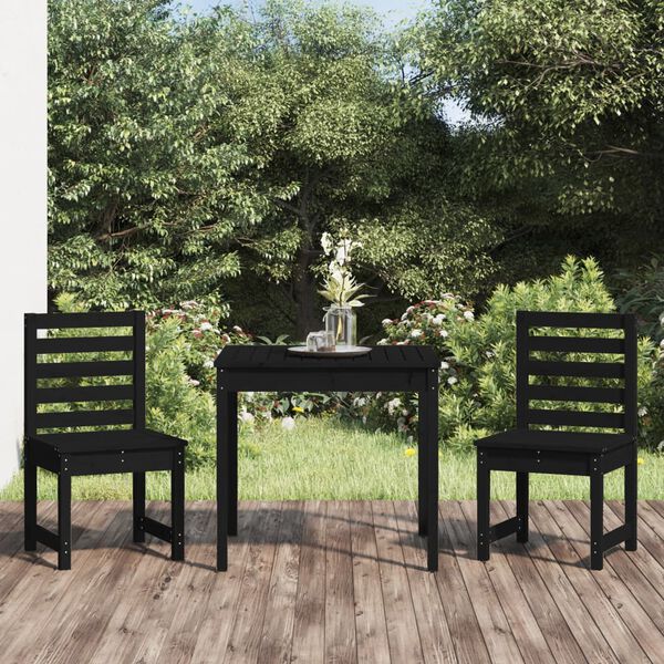 vidaXL Ensemble de bistrot de jardin 3 pcs noir bois de pin massif