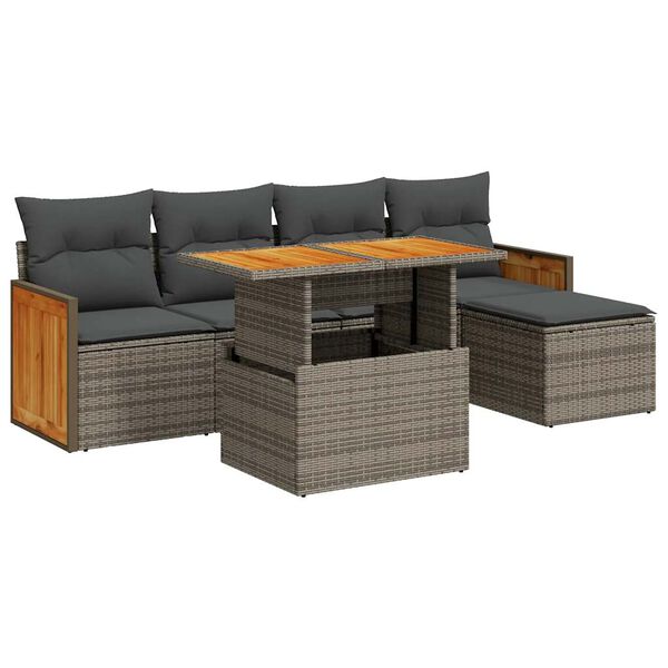 vidaXL Salon de jardin avec coussins 6 pcs gris r&eacute;sine tress&eacute;e acacia