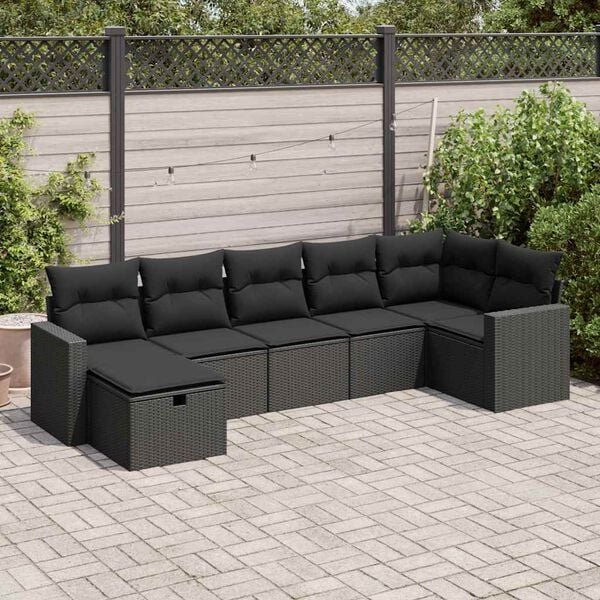 vidaXL Salon de jardin 7 pcs avec coussins noir r&eacute;sine tress&eacute;e