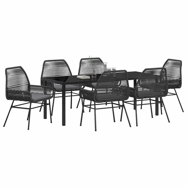 vidaXL Ensemble de salle &agrave; manger pour jardin 7 pcs Noir polyrotin