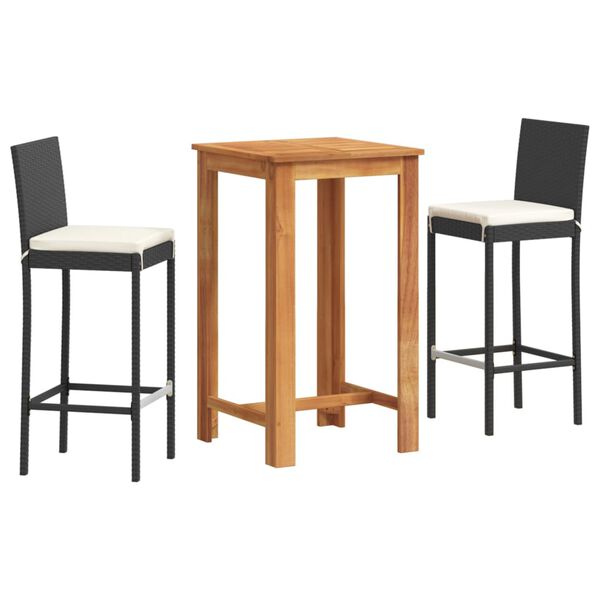 vidaXL Ensemble de bar de jardin 3 pcs noir bois massif acacia rotin