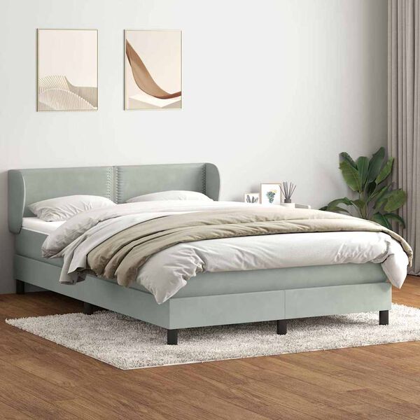 vidaXL Sommier &agrave; lattes de lit et matelas gris clair 160x210cm velours
