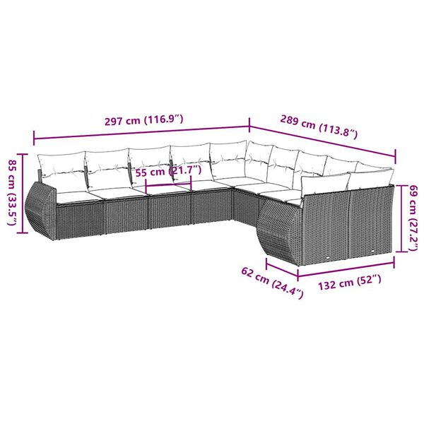 vidaXL Salon de jardin avec coussins 10 pcs gris clair r&eacute;sine tress&eacute;e