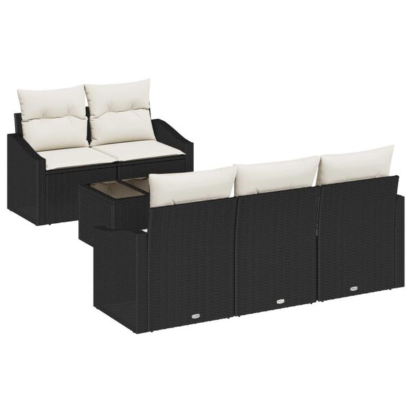 vidaXL Ensemble de Canap&eacute;s avec coussin 6 pcs Noir et Cr&egrave;me polyrotin