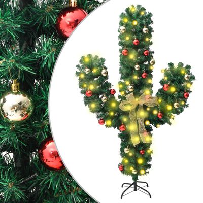 vidaXL Cactus de Noël avec support et LED Vert 150 cm PVC