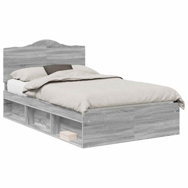 vidaXL Cadre de lit Gris Sonoma 135 x 190 cm Pin massif