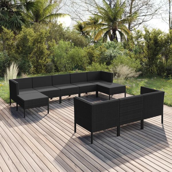 vidaXL Salon de jardin 10 pcs avec coussins R&eacute;sine tress&eacute;e Noir
