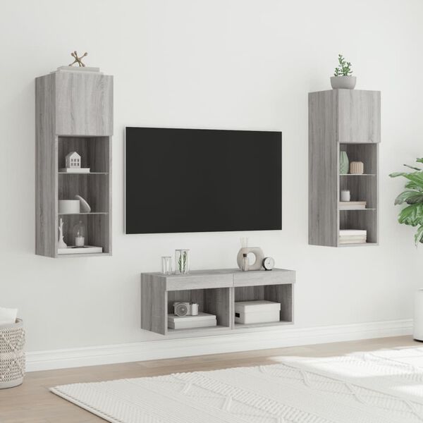 vidaXL Meuble TV muraux 4 pcs avec lumi&egrave;res LED sonoma gris
