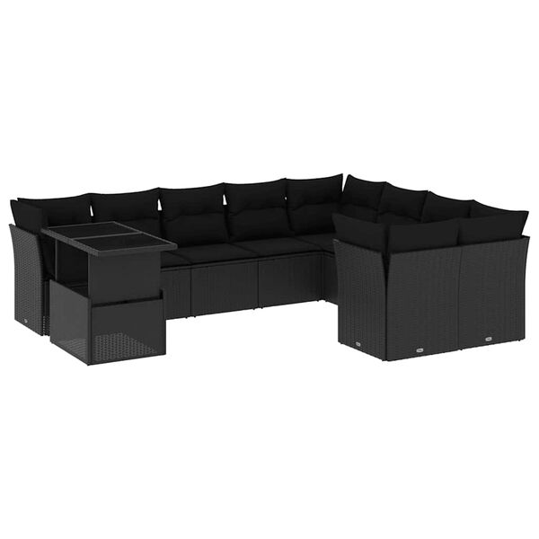 vidaXL Salon de jardin 10 pcs avec coussins noir r&eacute;sine tress&eacute;e