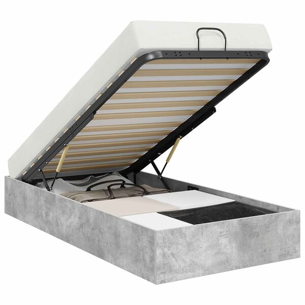 vidaXL Cadre de lit ottoman Gris b&eacute;ton 90 x 200 cm Bois d'ing&eacute;nierie