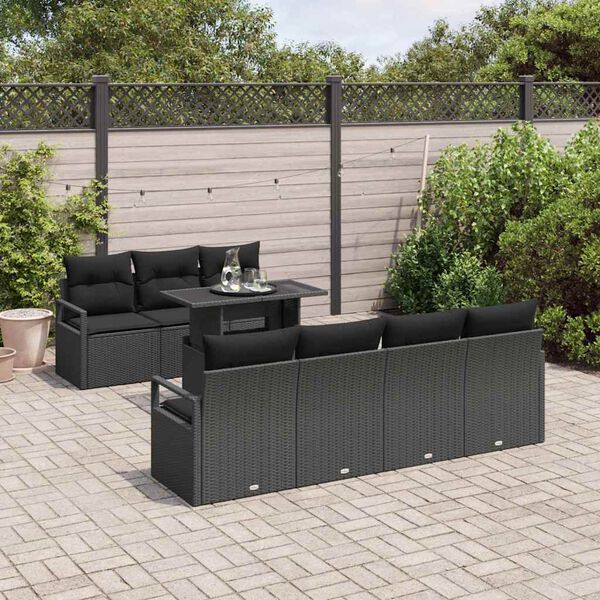 vidaXL Ensemble de canap&eacute; de jardin avec stockage 8 pcs Noir polyrotin