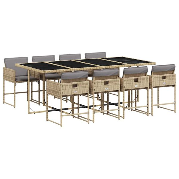 vidaXL Ensemble &agrave; manger de jardin et coussins 9 pcs m&eacute;lange beige