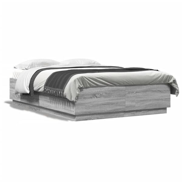 vidaXL Cadre de lit avec LED sans matelas sonoma gris 120x200 cm