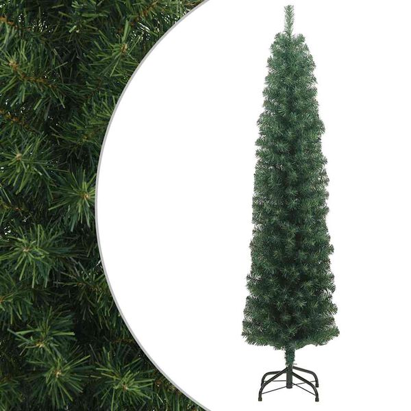 vidaXL Sapin de No&euml;l artificiel mince avec support vert 210 cm PVC