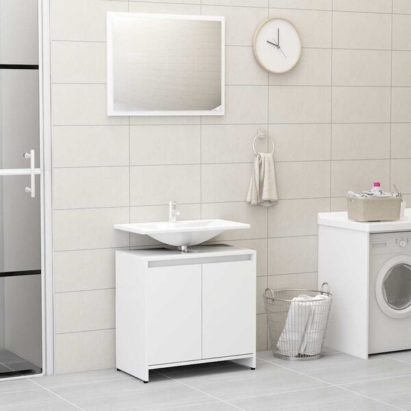 vidaXL Ensemble de meubles de salle de bain Blanc Bois d'ing&eacute;nierie