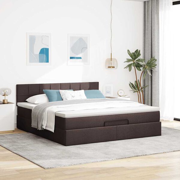 vidaXL Lit ottoman avec matelas et LED Marron fonc&eacute; 180x200 cm tissu